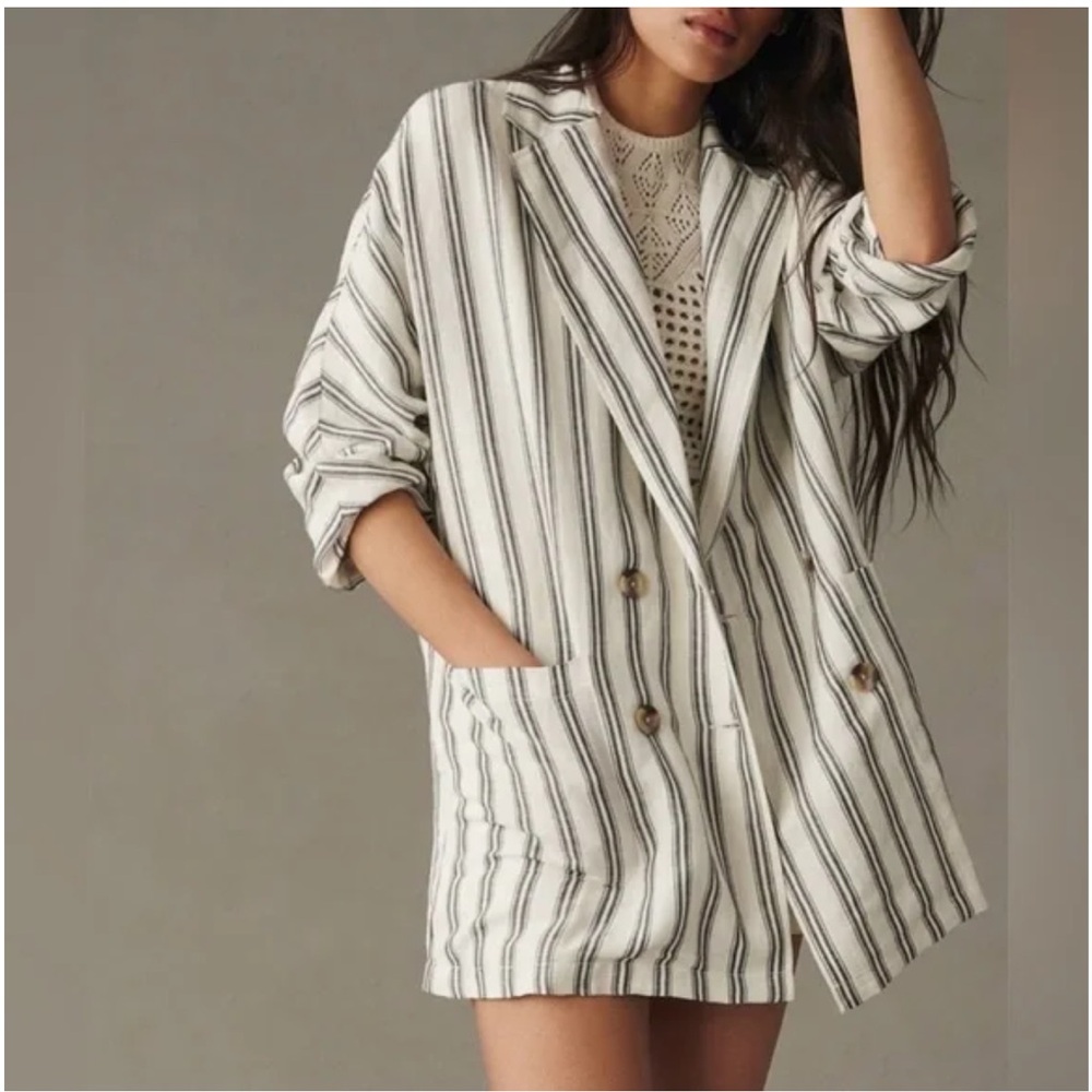 ANTHROPOLOGIE Pilcro Striped Oversized Dolman Linen Blend Blazer Size XL‎ NWT